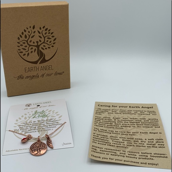 Antique Rose Copper Earth Angel July Ruby Adjustable Necklace - 9" - Picture 3 of 7